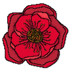 single poppie color cross stitch pattern