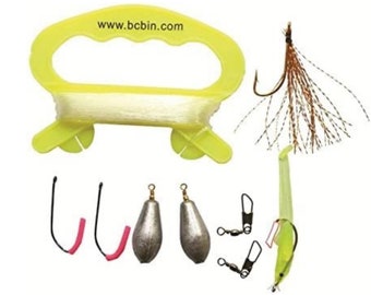 Kit compacto de pesca de supervivencia: 36 metros de sedal, señuelos y anzuelos.