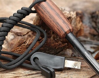 Encendedor de varilla de ferrocerio con percutor y cordón de paracord.