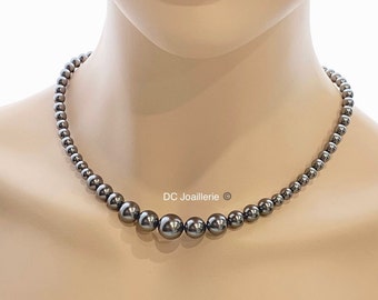 Dark Gray Pearl Necklace, Gifts for Mom, Bridesmaids Jewelry, Gray Wedding Jewelry, Bridal Necklace, Pearl Strand Necklace, Mother of Bride