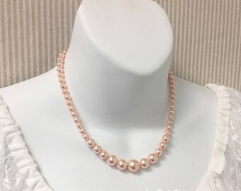 Austria Peach Pearl Necklace, Bridal Party Gift, Bridesmaids Necklace, Beach Wedding Jewelry, Beaded Necklace, Prom, Birthday, Mother's Day