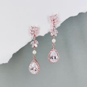 Wedding Crystal Floral Teardrop Earrings, Gift for Bride, Bridal Jewelry, Dangle Drop Bridesmaids Earrings, Prom Earrings, Women Jewelry