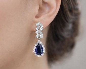 Sapphire Bridal Earrings: Something Blue, Wedding Navy Jewelry Set