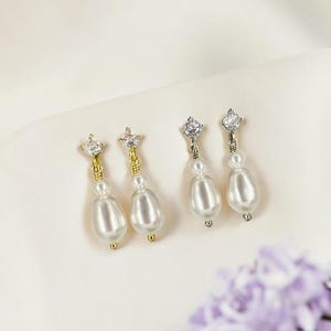 Pearl Clip On Non Pierced Earrings: Dainty Crystal Dangle, Wedding Bridal, Bridesmaids