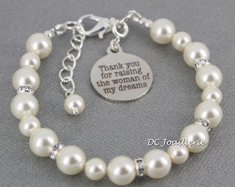 Swarovski Bracelet Gift for Mother of the Bride Thank you for raising the woman of my dream Pearl Bracelet Mother of the Bride Bracelet