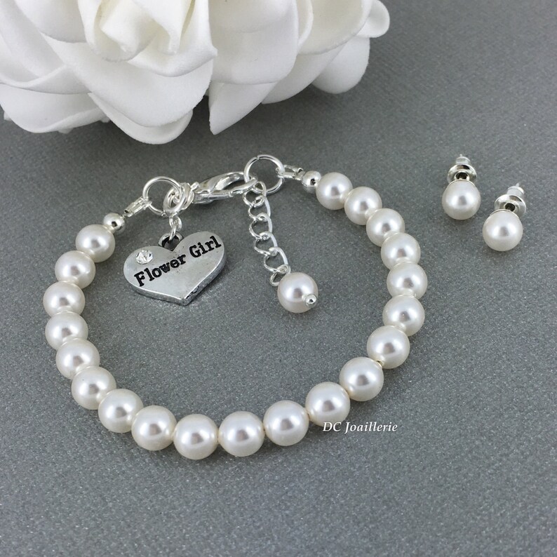 Flower Girl Bracelet and Earrings Set Pearl Jewelry Set Etsy