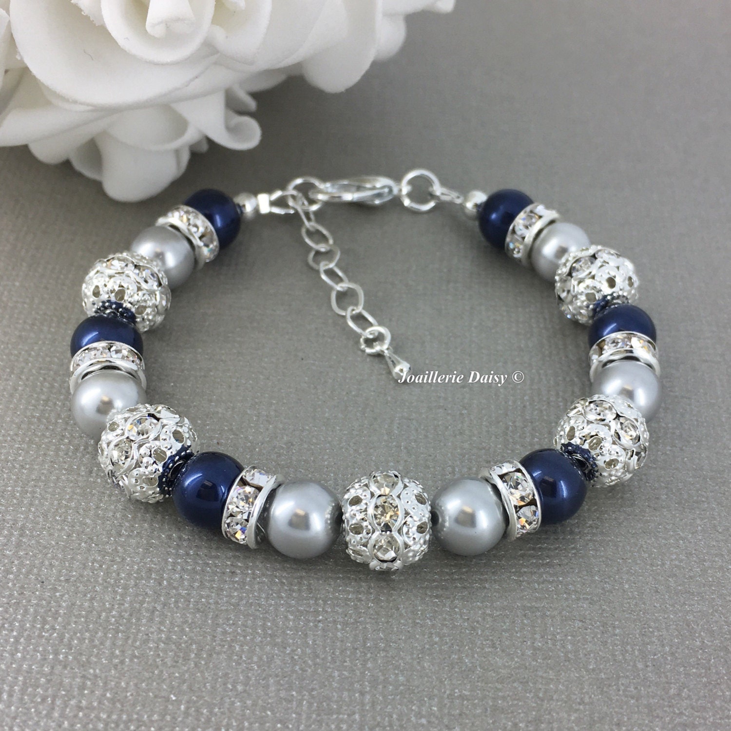 Swarovski Jewelry Pearl Bracelet Grey and Navy Bracelet | Etsy