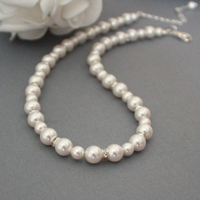 Wedding Pearl Necklace, Bridal Jewelry, Simple Strand Necklace, Bridesmaid Maid of Honor, Prom, Christmas, Birthday, Bridal party Gift image 3
