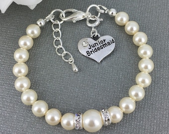 Junoir Bridesmiad Gift Pearl Bracelet  Bracelet Wedding Bridal Party Jewelry Jr Bridesmaid Jewelry Charm Bracelet