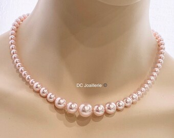 Austria Pink Rosaline Pearl Necklace, Pearl Strand Necklace, Prom Necklace, Bridesmaid Jewelry Gift, Blush Wedding Jewelry, Aunt Birthday