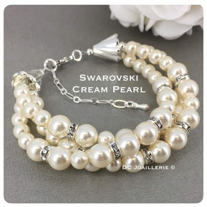 Bridal Pearl Bracelet, Three Strand Bracelet, Multi Strand Bracelet, Wedding Jewelry, Bridesmaids Bracelet, Chunky Pearl Bracelet Cream Pearl
