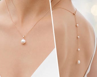 Pearl Bridal Necklace with Backdrop: Wedding Jewelry Set, Created with Crystals by Swarovski®