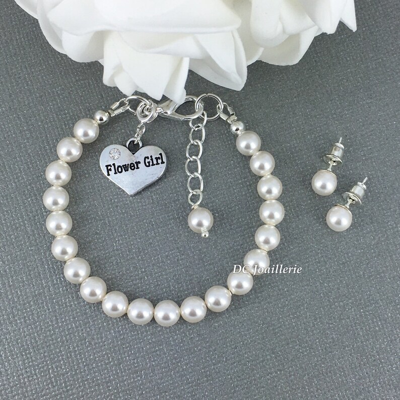 Flower Girl Bracelet and Earrings Set Pearl Jewelry Set Etsy