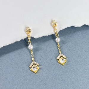 Cubic Zirconia Threader Earrings: 14K Gold-Plated Dainty Jewelry
