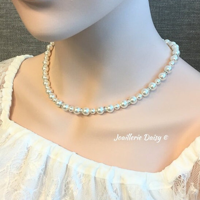 Wedding Pearl Necklace, Bridal Jewelry, Simple Strand Necklace, Bridesmaid Maid of Honor, Prom, Christmas, Birthday, Bridal party Gift image 2