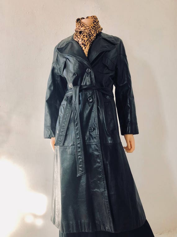 Black leather trench coat