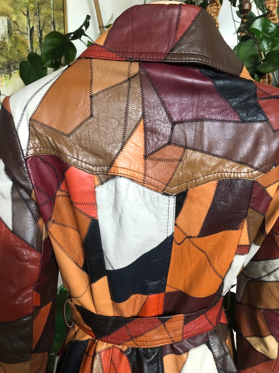 70s leather patchwork coat - image 4