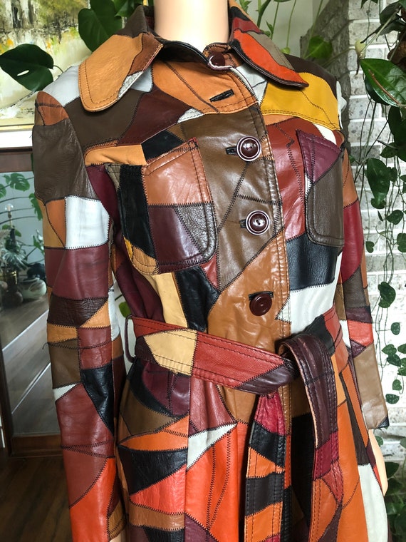 70s leather patchwork coat - image 6