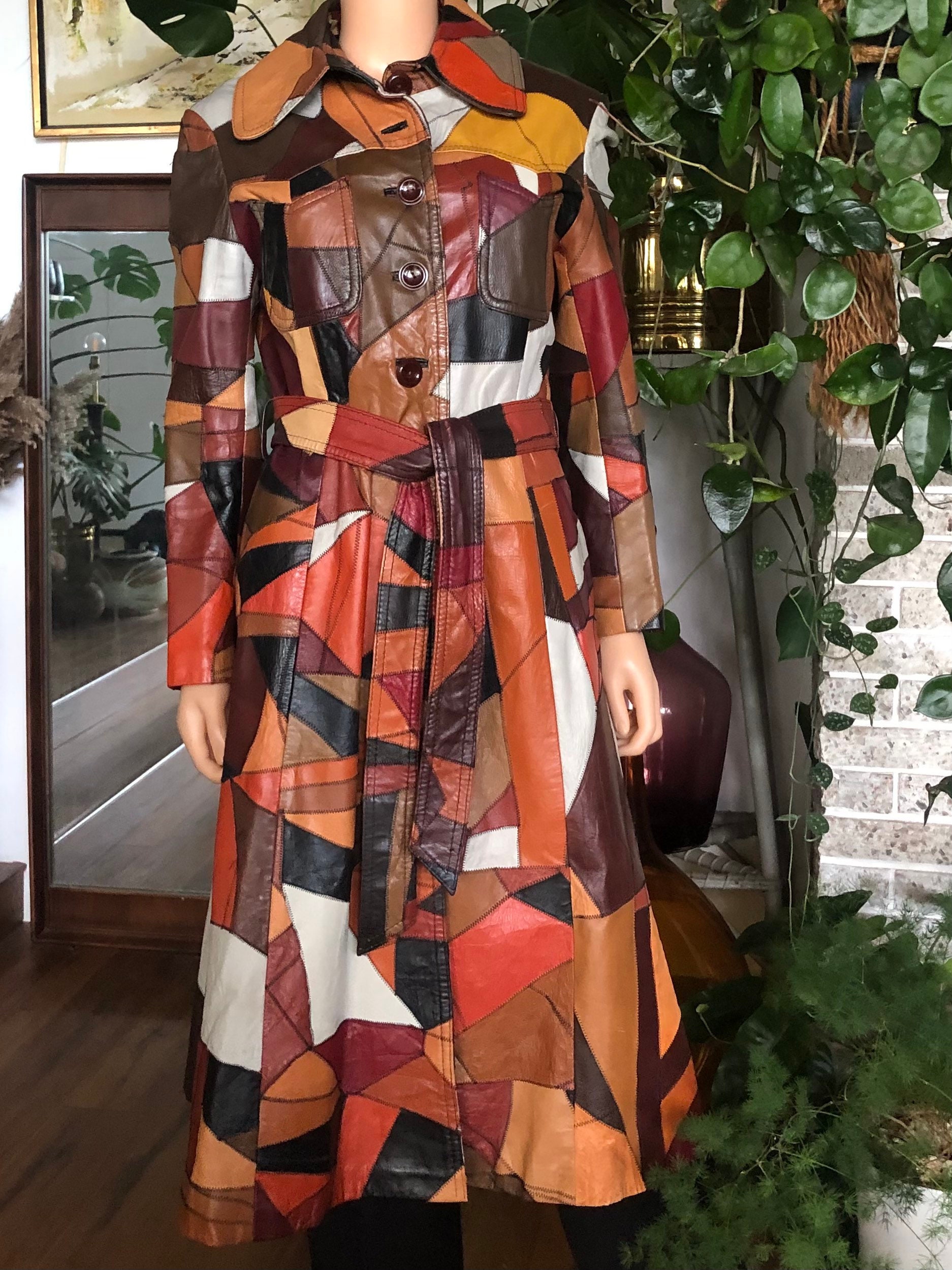 70s Leather Patchwork Coat - Etsy