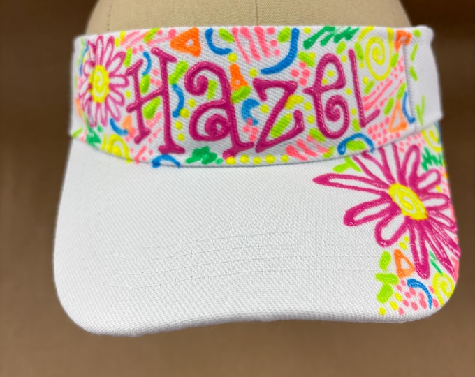 Featured listing image: Flower Power Visor - Custom painted, personalized, Retro, 90s, Sun Visor with Daisy motif