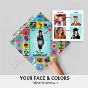 Clase 2025 Topper La Graduada Colores de cara personalizados - Lotería Impreso Cap Graduación Topper Cartulina Impresión