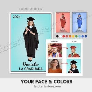 Tarjeta de lotería personalizable La Graduada impresa 2025 - Nombre personalizado - Impresión artística con colores personalizados - Póster - Muchos tamaños