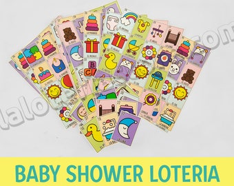 Baby Shower Loteria Game  - Minimalist Bebe Mexican Bingo Board Game -Family Newborn Reunion Baby Fiesta- 40 Cards Deck - 12+ playing boards