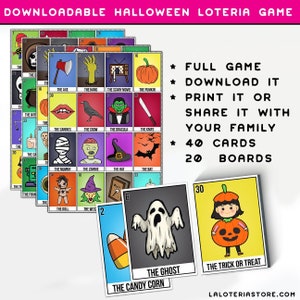 Juego de Loteria de Halloween - Imprimible - Juego de mesa de bingo minimalista de Halloween -Fiesta de reunión familiar- Baraja de 40 cartas - 20 tableros - Descargar
