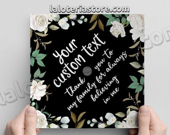 CLASS 2023  Customizable Text Floral White and Gold Print Card Stock Vinyl  -  9.3"x9.3"