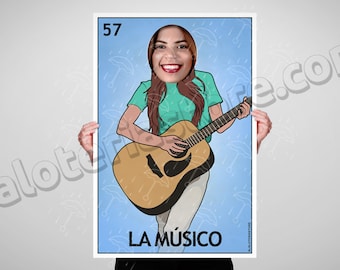 La Musico Photo Booth Party Loteria Prop Frame  - Musician Girl Mexican Fiesta Foreground Prop Vinyl Canvas Print