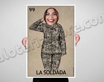 La Soldada Photo Booth Party Loteria Prop Frame  - Cutout Army Soldier Mexican Bingo Foreground Prop Vinyl Canvas Print