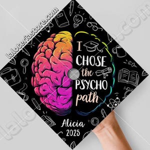 Psicologia - Escolha o caminho psicodélico para boné de formatura - Big Brain - Personalizável - Vinil para cartão impresso - Classe 2025