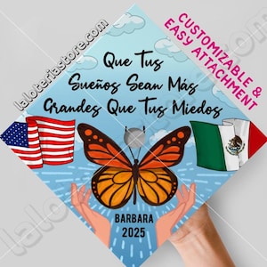 Topper Latina Graduation Cap Topper papillon avec drapeaux bleu ciel - Personnalisable - Papier cartonné à imprimer - Classe 2025