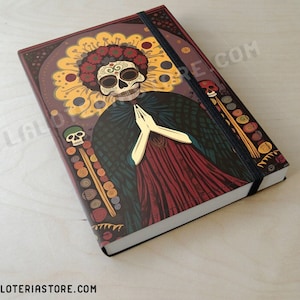 Notebook Vinyl Cover - Sugar Skull Altar Art - Shrine Catrina Frida - Elastic Band - Latino Latina - Culture - Gift - Handmade - Blank Pages
