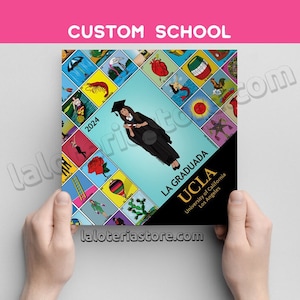 2024 La Graduada Custom School Name Girl Graduation Loteria Cap Topper 9.3"x9.3" Card Stock - Vinyl Print