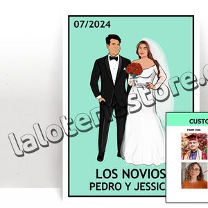 Printed Wedding Bride and Groom Loteria - Tuxedo Groom - Dress Bride - Los Novios Bingo Art Print - Poster - Many Sizes