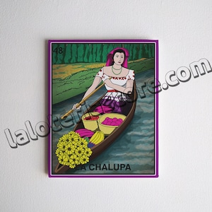 Leinwand La Chalupa Loteria Karte gestreckt und bereit zum Aufhängen - mexikanische Bingo Kunstdruck