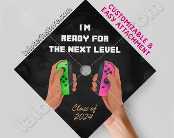 2024 Customizable Text Gamer Graduation Topper - Next Level - Girl - Boy - Print Card Stock Vinyl  -  9.3"x9.3"