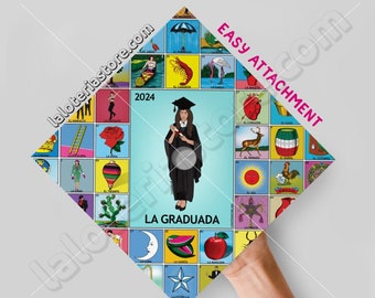 La Graduada Printed Topper Cap Graduation Loteria Topper 9.3"x9.3" Card Stock - Vinyl Print - The Graduate Mexican Bingo Art Print