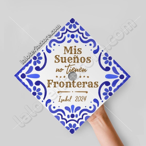 Graduation Topper Customizable Talavera Inspired Latino Latina - Cap Graduation Print Card Stock Vinyl  -  9.3"x9.3"