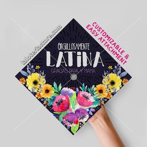 Class 202e Customizable Topper Big Colorful Flowers Cap Graduation Topper Print Card Stock Vinyl  -  9.3"x9.3"