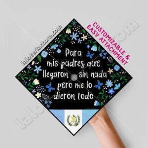 Class 2025 Custom Flag and Text Topper Latina Floral Blue Graduation Print Card Stock Vinyl  -  9.3"x9.3"