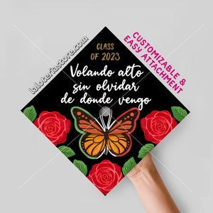 Topper Big Butterfly and Roses GraduationTopper Floral Latina Cap Topper Print Card Stock Vinyl  -  9.3"x9.3"