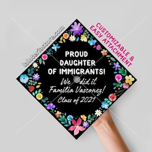 Class 2025 bedrukte topper aanpasbare tekst bloemen v2 veelkleurige pet afstuderen print karton vinyl - 9,3" x 9,3"