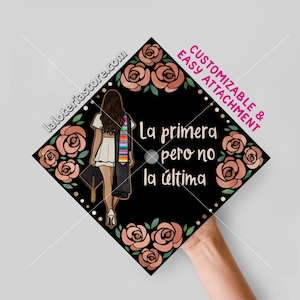 Class 2025 Topper aanpasbare tekst afstuderen meisje weglopen Latina Sarape Rose gouden bloemenprint karton vinyl - 9,3 "x 9,3"