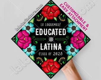 Class 2023 Educated Latina Topper Floral Colorful Graduation Print Card Stock Vinyl  -  9.3"x9.3"