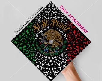 Printed Topper Si Se Pudo Mexican Flag Cap Graduation Print Card Stock Vinyl  -  9.3"x9.3"