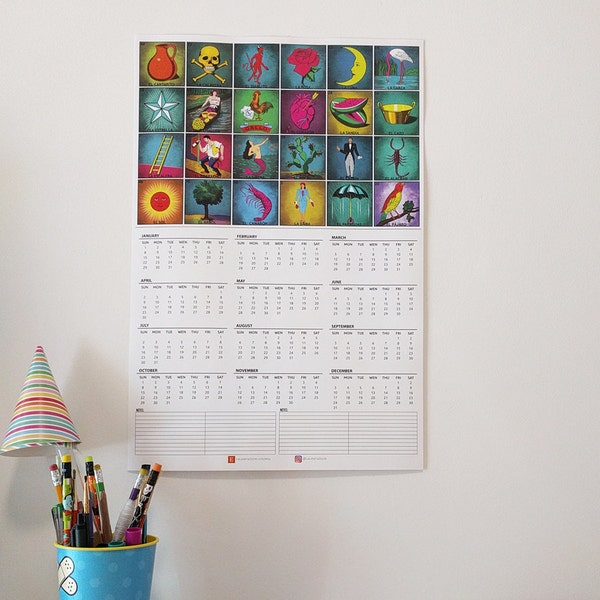 2023 Kalender Schreibtisch La Loteria Karten 12x18" Druck - mexikanischer Bingo Kalender Kunstdruck - Poster