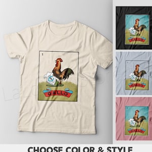 Camiseta El Gallo Loteria - Tarjeta de Bingo Latino - Múltiples Colores - Regalo - Camiseta Unisex 100% Algodón