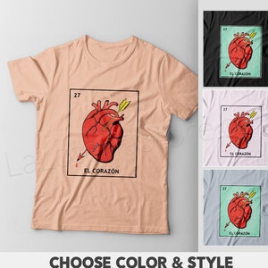 Koszulka El Corazon Loteria - Karta Latino Bingo - Wiele kolorów - Prezent - Koszulka unisex 100% bawełny